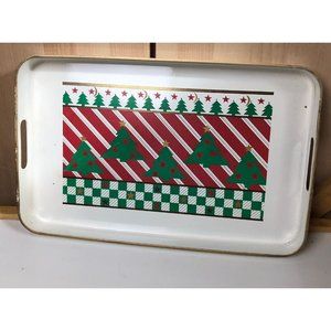 Vintage Otagiri Lacquerware Tray Christmas tree Stars rectangle handled large